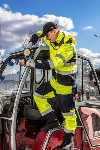 NEO TOOLS Láthatósági Softshell Munkavédelmi kabát, kapucnival, sárga, XXL 81-700-XXL