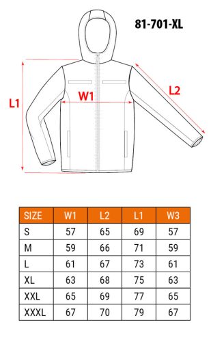 NEO TOOLS Láthatósági Softshell Munkavédelmi kabát, kapucnival, narancssárga, XL 81-701-XL