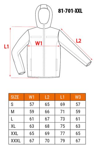 NEO TOOLS Láthatósági Softshell Munkavédelmi kabát, kapucnival, narancssárga, XXL 81-701-XXL