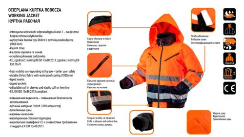 NEO TOOLS Láthatósági Munkavédelmi kabát, extrán szigetelt, narancssárga, L 81-711-L