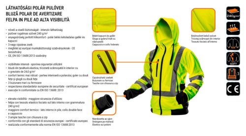 NEO TOOLS Láthatósági Munkavédelmi kabát, citromsárga, kapucnival, M 81-745-M