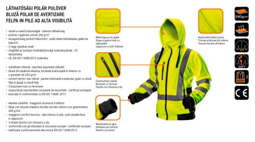 NEO TOOLS Láthatósági Munkavédelmi kabát, citromsárga, kapucnival, XL 81-745-XL