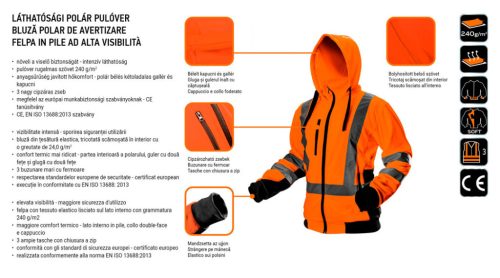 NEO TOOLS Láthatósági Munkavédelmi kabát, narancssárga, kapucnival, S 81-746-S