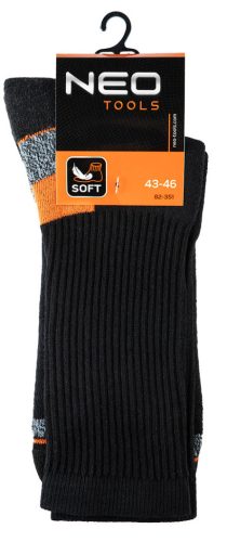 NEO TOOLS Munkavédelmi zokni, hosszú, 70% pamut, 30% polyester, megerősített sarok, lélegző, 43–46 82-351