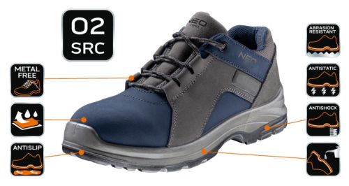 NEO TOOLS Munkacipő, O2 SRC, fémmentes, Nubuk bőr, 41 82-740-41
