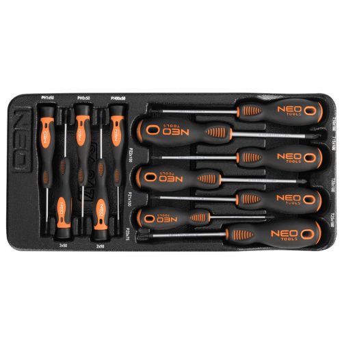 NEO TOOLS Műszerész, Precíziós Csavarhúzó készlet, PZ, TORX, 12db, műhelykocsitálcával 25 év garanciával 84-247