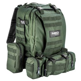   NEO TOOLS Túra hátizsák, 600D poliész, 40L, 4a 1ben: hátizsák, 2 kis oldaltáska, 1 közepes táska, sötétzöld 84-326
