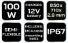 NEO TOOLS Hordozható napelem, napelemes töltő, 100W, IP67, 12V-os akku, telefon, laptop töltésre, 2db USB csatlakozó 2 év garanciával 90-143