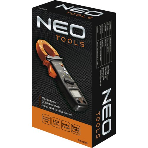 NEO TOOLS MULTIMÉTER DIGITÁLIS lakatfogó, AC V, DC V, AC A, DC A Ellenállás, Dióda, Folytonosság 94-003