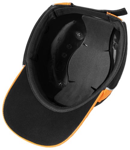 NEO TOOLS Munkavédelmi baseball sapka, merevítettl, fekete és narancssárga, CE 97-592