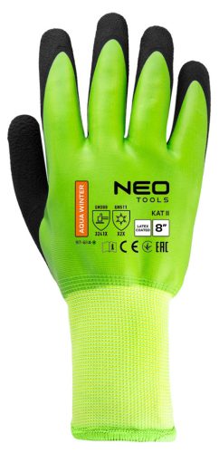 NEO TOOLS Munkakesztyű, AquaWinter, hőszigetelt, vízálló, dupla latex bevonatú poliészter, 8 97-614-8