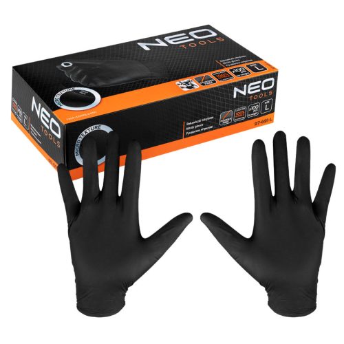 NEO TOOLS Munkakesztyű, perforált nitril, fekete, 100db, L 97-691-L