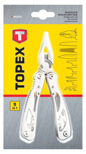 TOPEX Multifunkciós szerszám, 9 funkció, silver, súly 222 g, nyitva/összecsukva: 165mm/105mm 98Z058
