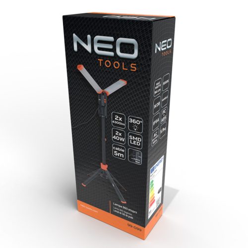 NEO TOOLS Állványos reflektor, 2x4300 lum LED fényforrás, 360fokban elforgatható 2 év garanciával 99-099