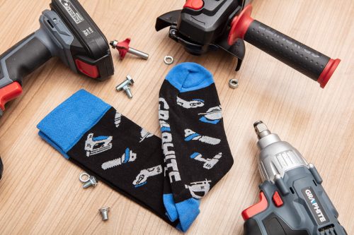 GRAPHITE Munkazokni, 80% pamut, szerszám mintás 43-46, kék/fekete, Graphite GD020