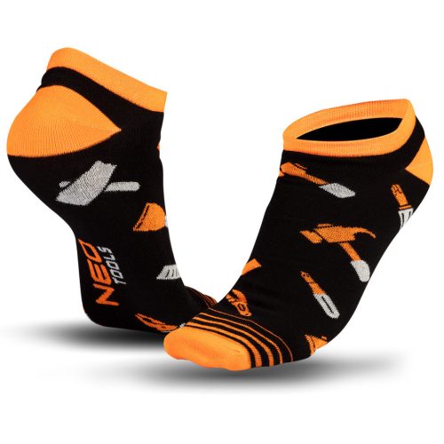 NEO TOOLS Munkazokni, 80% pamut, szerszám mintás 43-46, narancs/fekete, Neo GD031