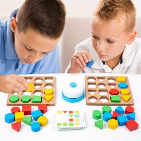   Fa geometriai alakzat illesztő építőkocka, asztali versenyjáték a gyermekek gondolkodási készségének fejlesztésére