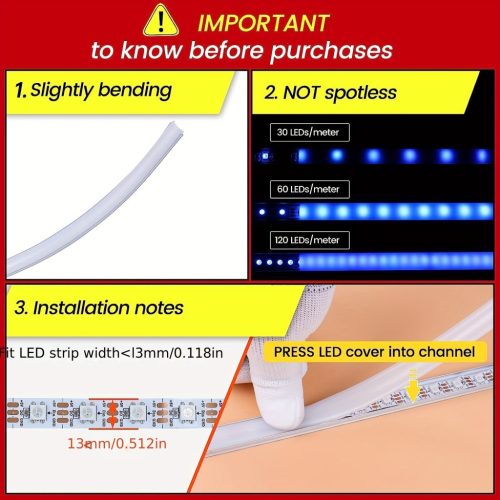10 csomag 50 cm-es flexibilis ezüst LED csatorna tejfehér LED
