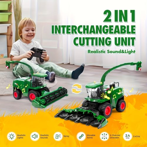 RC Traktor Kombájnnal és Világítással – 1:24 Méretarány, Tartós ABS, Akkumulátoros Traktor Játék