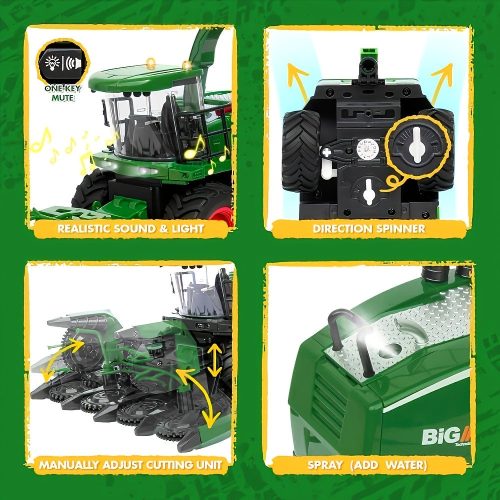 RC Traktor Kombájnnal és Világítással – 1:24 Méretarány, Tartós ABS, Akkumulátoros Traktor Játék
