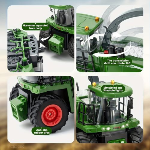 RC Traktor Kombájnnal és Világítással – 1:24 Méretarány, Tartós ABS, Akkumulátoros Traktor Játék