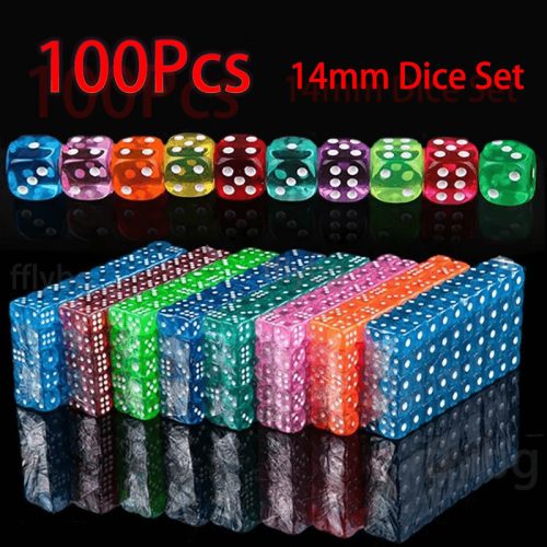 100db-os, játékkocka készlet, áttetsző színekkel, lekerekített élekkel