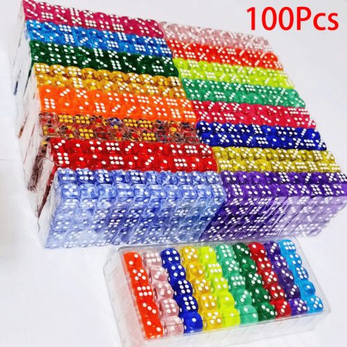 100db-os, játékkocka készlet, áttetsző színekkel, lekerekített élekkel