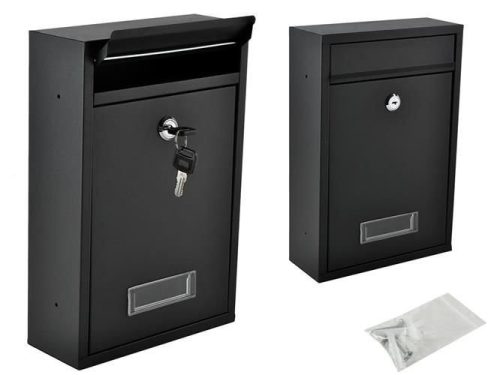 Fekete levélláda - modern design, falra szerelhető, postafiók, levelezőláda, kültéri, beltéri, alumínium, csomagküldés