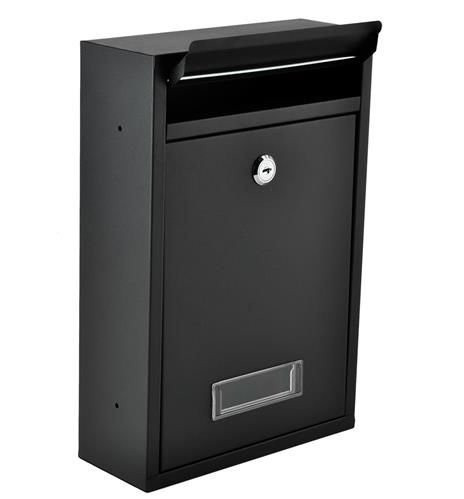 Fekete levélláda - modern design, falra szerelhető, postafiók, levelezőláda, kültéri, beltéri, alumínium, csomagküldés