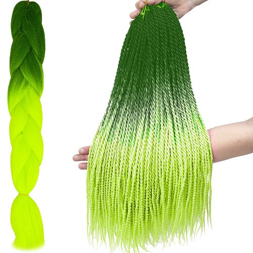 Szintetikus haj ombre zöld / neon fonatok W10344