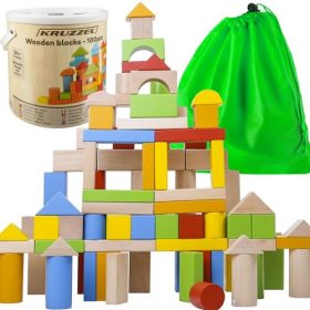   Kruzzel 22666 - 100 darabos fa építőkocka készlet gyerekeknek és kreatív építéshez