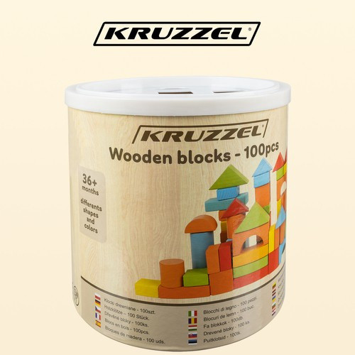 Kruzzel 22666 - 100 darabos fa építőkocka készlet gyerekeknek és kreatív építéshez