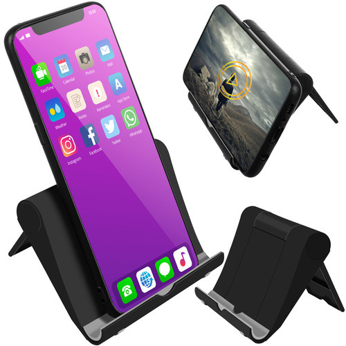 Fekete telefon tartó állvány - praktikus asztali kiegészítő, univerzális mobil tartó, telefon töltő állvány