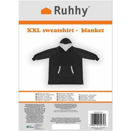 Prémium XXL Fekete Ruhhy 24403 Pulóver-Takaró – Kényelmes és Meleg Otthoni Viselet