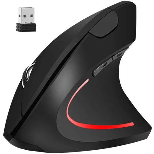 Vezeték nélküli függőleges egér - Ergonómikus design - Optikai szenzor - 6 gomb - USB vevőegység - Fekete